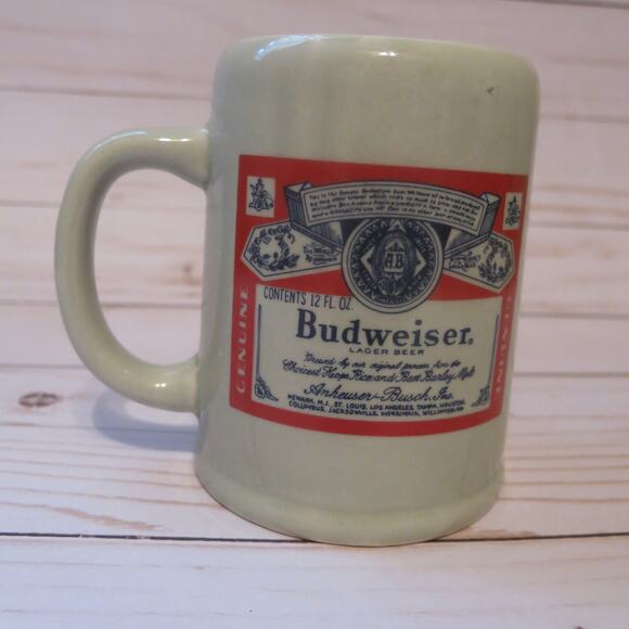 BUDWEISER BEER LABEL Stein Mug  Logo Collectible Anheuser-Busch Logo Ceramic - Picture 2 of 5